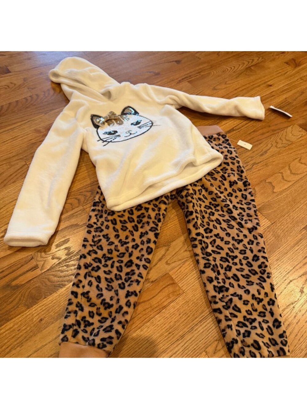 RACHEL ZOE GIRLS LEAPARD CAT COZY FLEECE 2 PIECE OUTFIT NEW MEDIUM 7/8